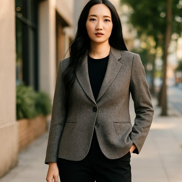 Calvin Klein Gray Blazer Womens Size 12 Sport Jacket Wool Single Button Front - Picture 1 of 11